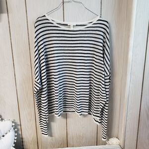 Eileen Fisher Striped Black & White Lightweight Sweater Semi Sheer Knit Top L